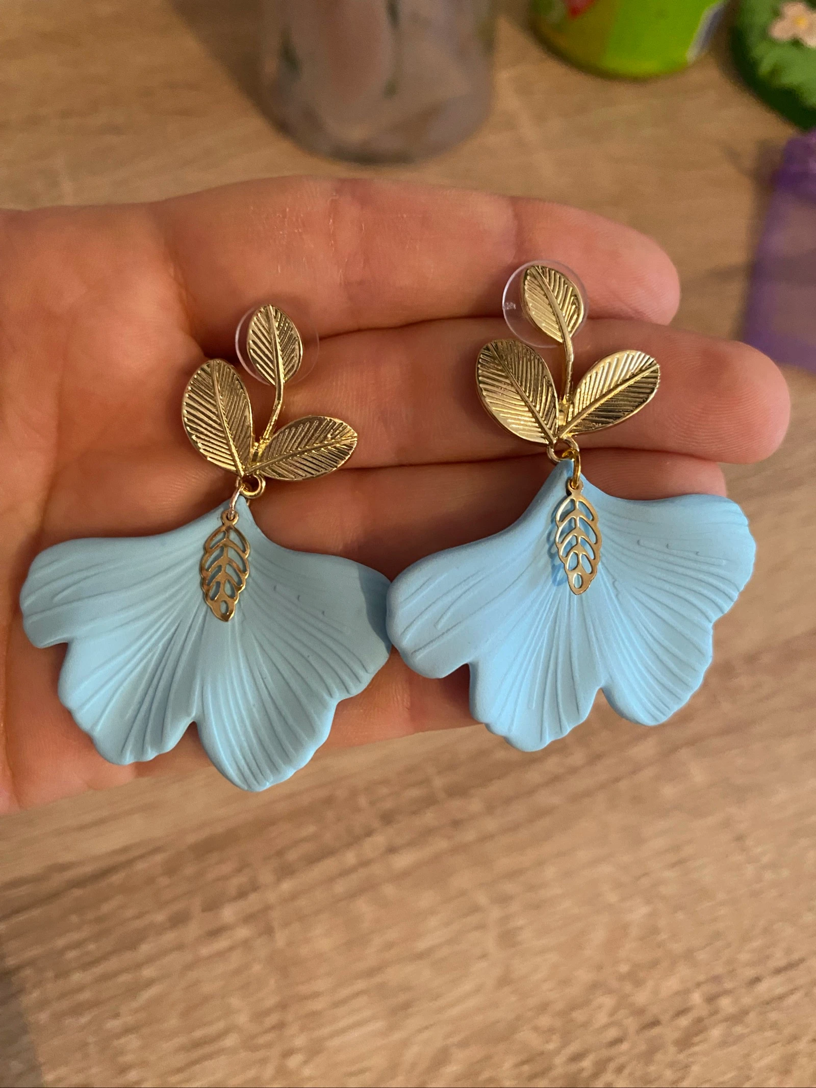 Pendientes hoja de ginkgo azul cielo – photo 4